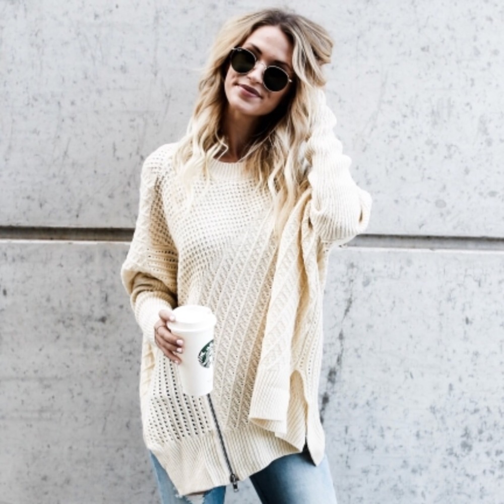 Divine Zipper Sweater in Cream - Picture 2 of 8